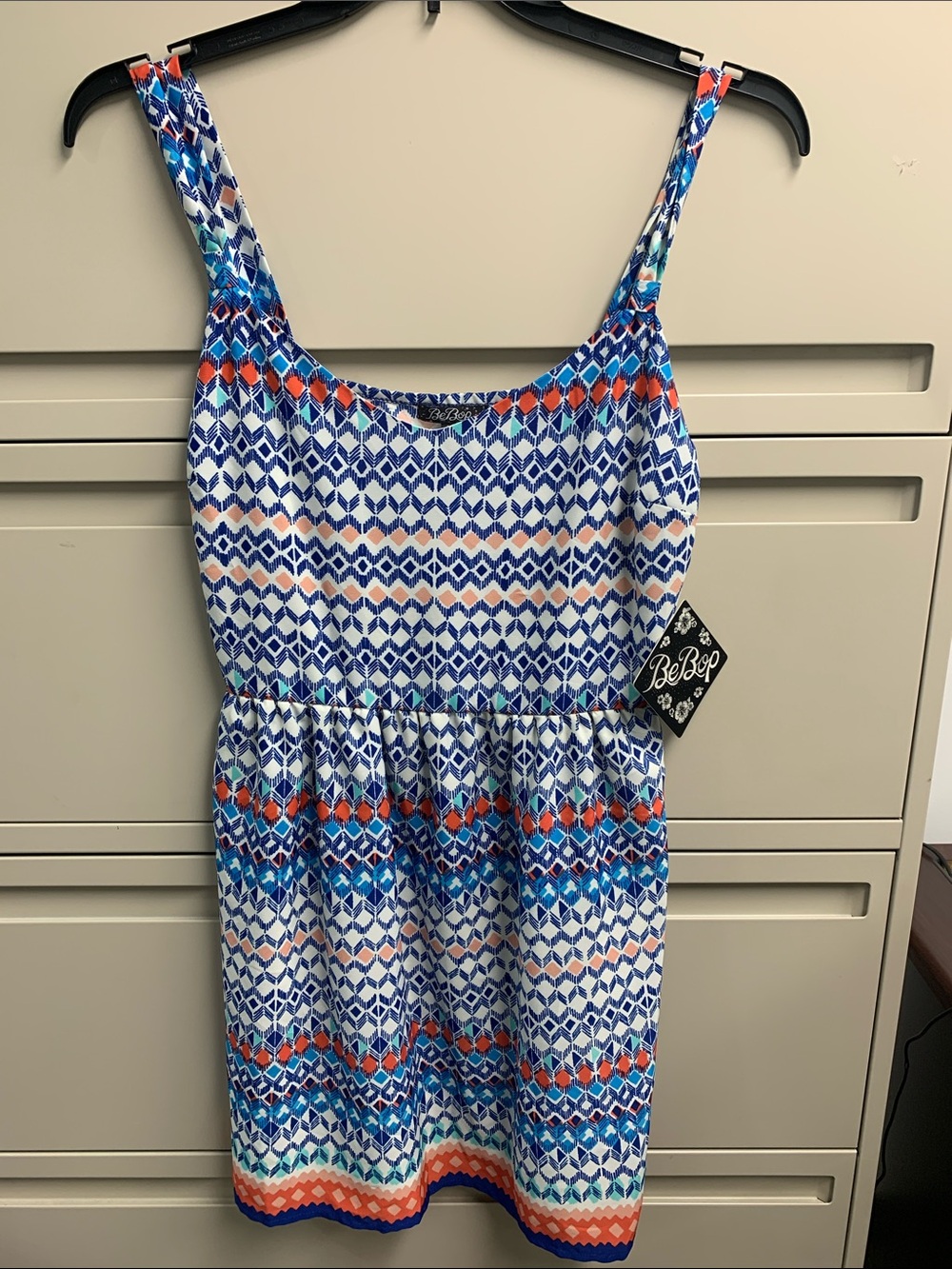 BeBop Blue and Coral Geometric Sundress